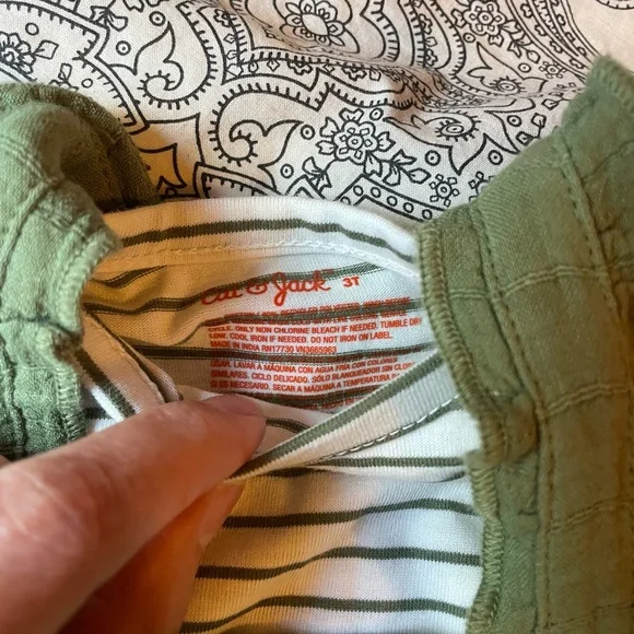 3/$12 Cat&Jack Green Pinafore Dress with Striped Top - Picture 3 of 4